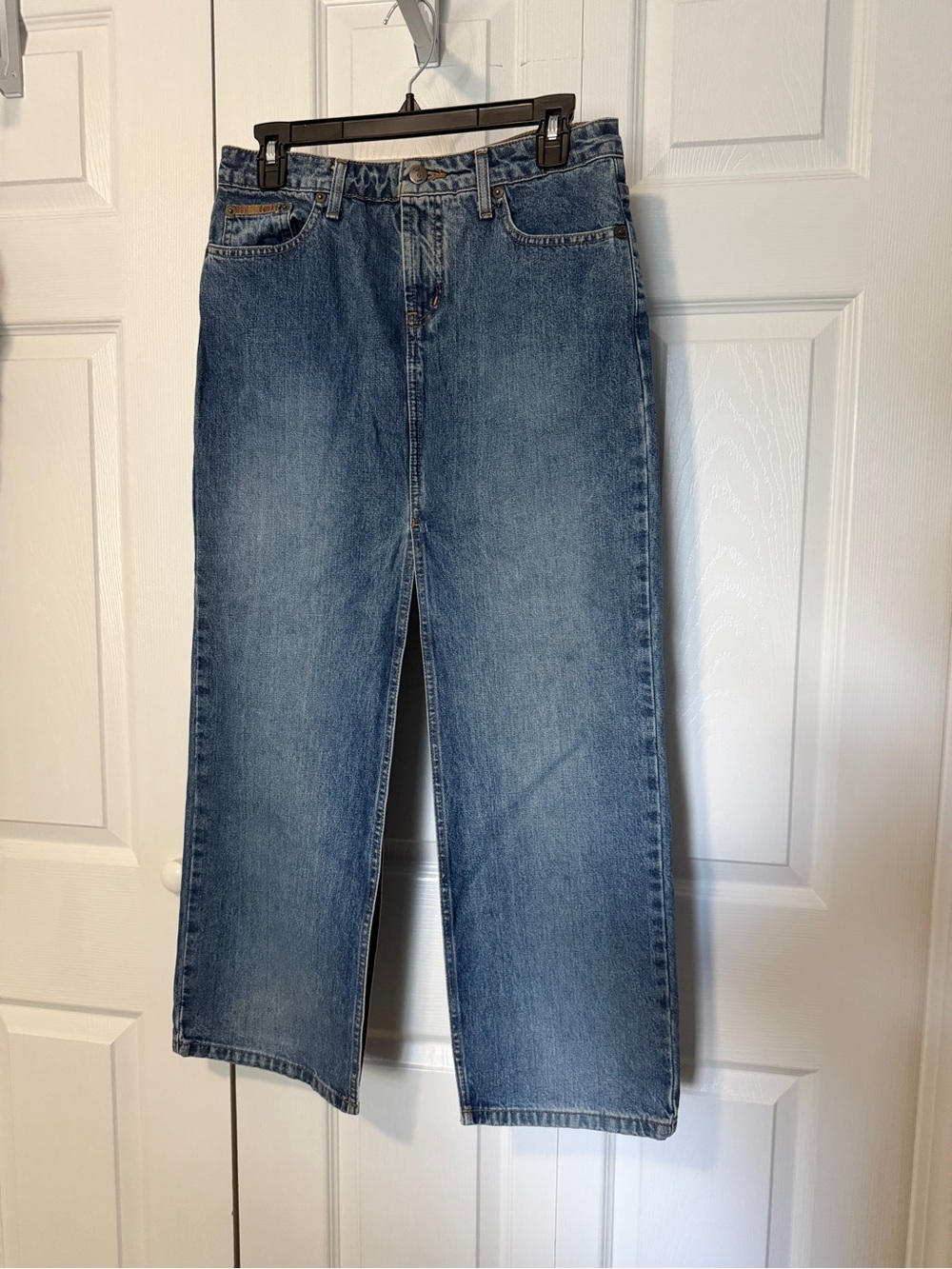 Vintage Y2K LEI Denim Maxi Skirt Size 5 Low Rise Front & Back Slit 90s